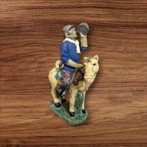 Vintage Hand-Painted Cowboy Figurine Drinking On Horse Resin 6" Tall Western Dec